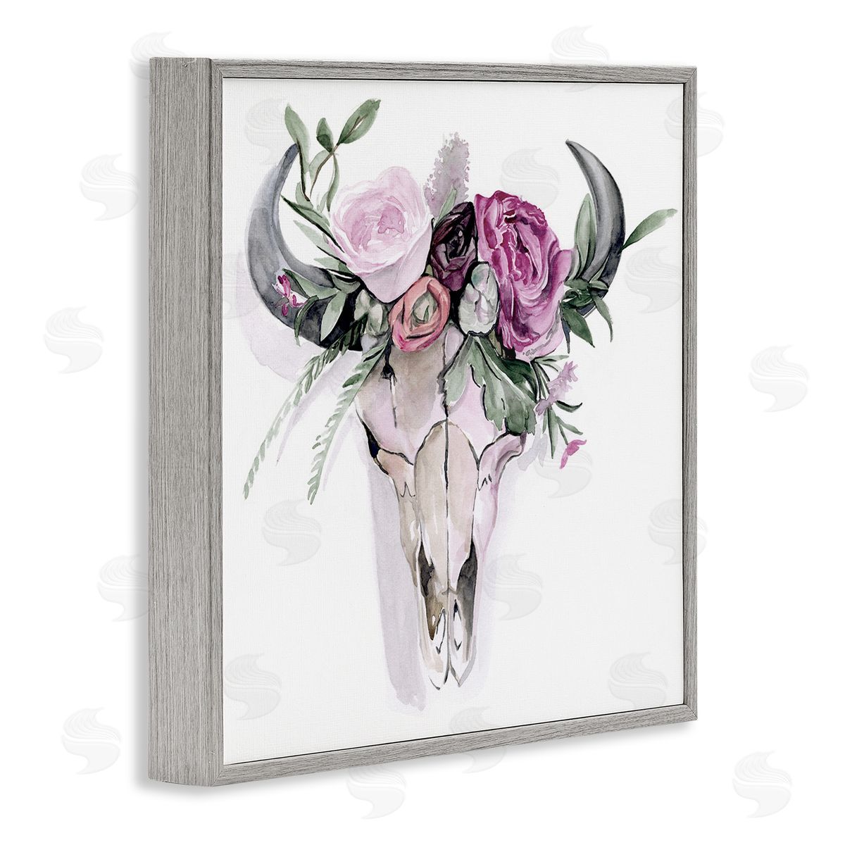 Jennifer Paxton Parker Cattle Skull Roses Arrangement Gray Framed Glicee Wall Art Print