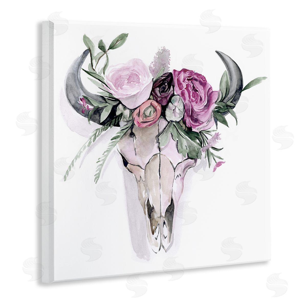 Jennifer Paxton Parker Cattle Skull Roses Arrangement Wooden Wall Plaque Art Print
