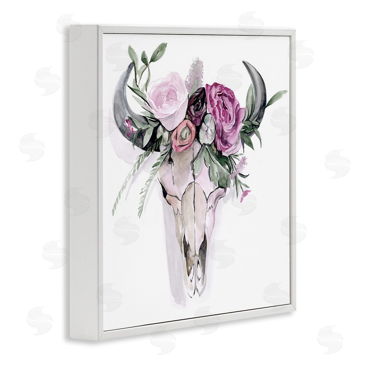 Jennifer Paxton Parker Cattle Skull Roses Arrangement White Framed Glicee Wall Art Print