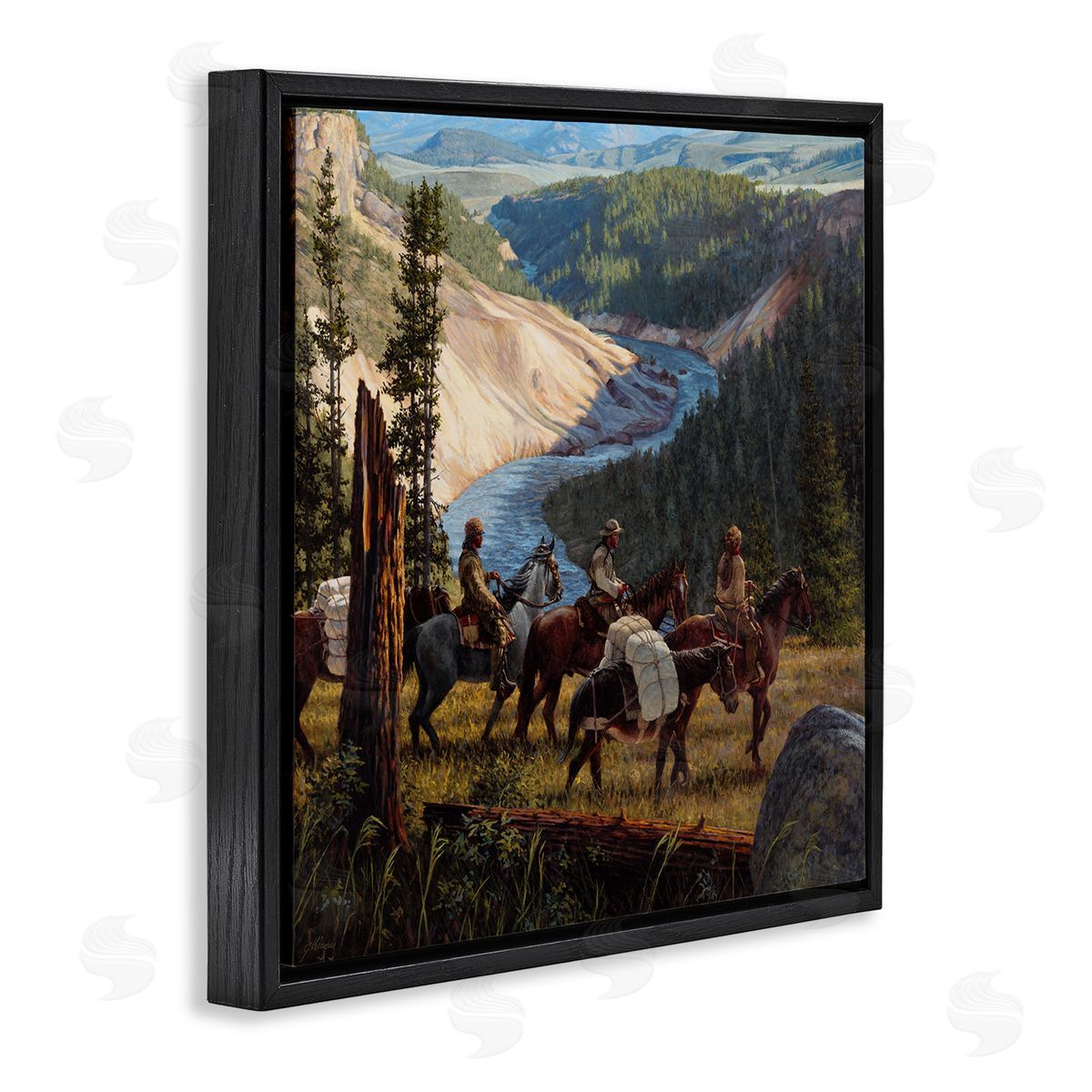 Joe Velazquez Yellowstone Equestrian Landscape Black Floating Frame Canvas Wall Art Print