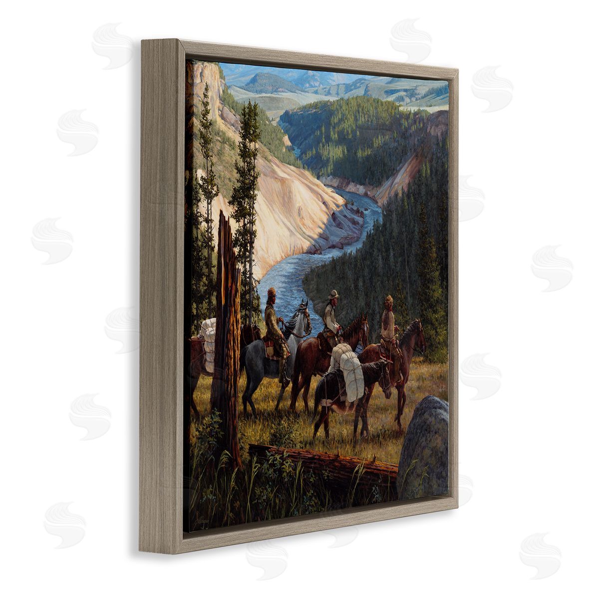 Joe Velazquez Yellowstone Equestrian Landscape Brown Floating Frame Canvas Wall Art Print