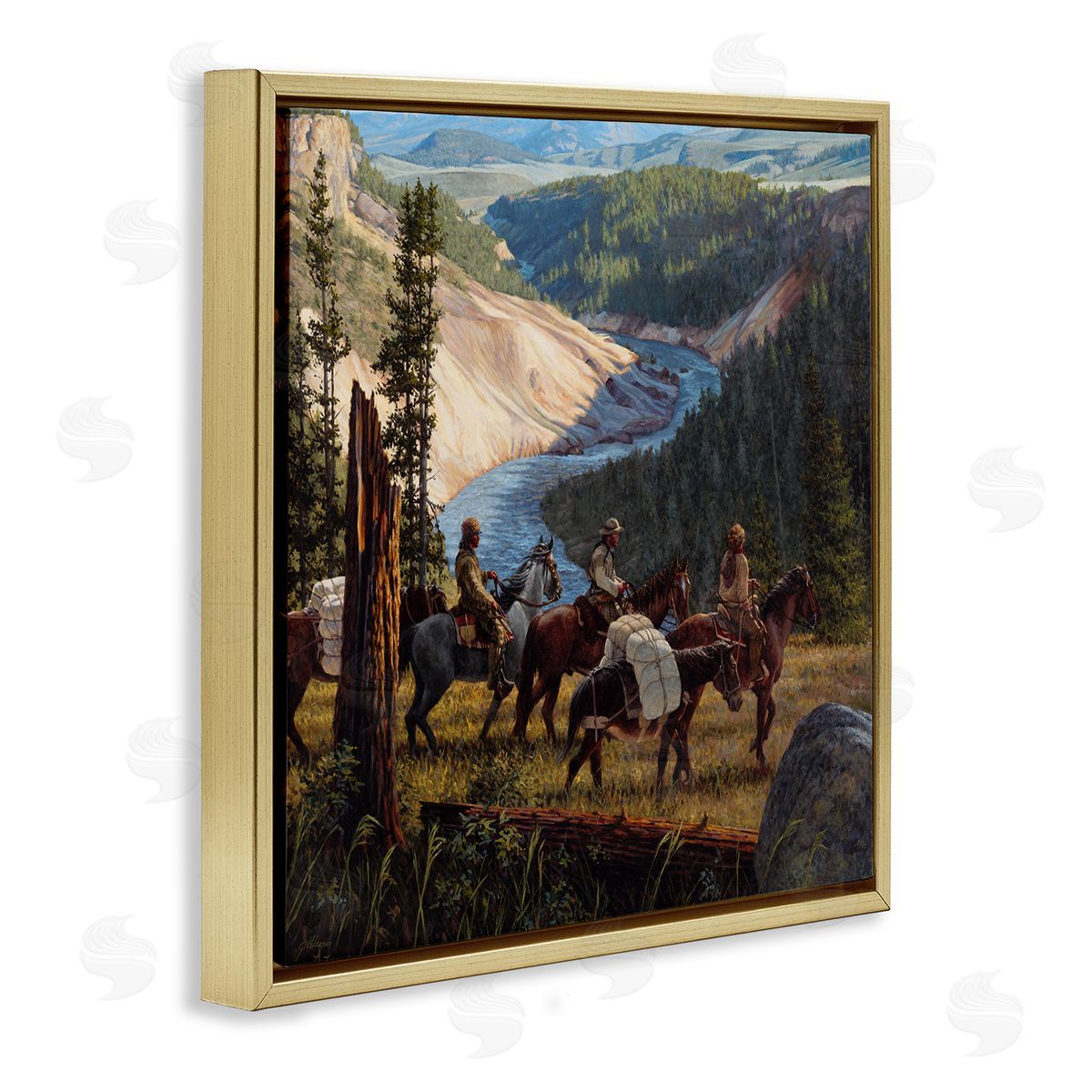 Joe Velazquez Yellowstone Equestrian Landscape Gold Floating Frame Canvas Wall Art Print