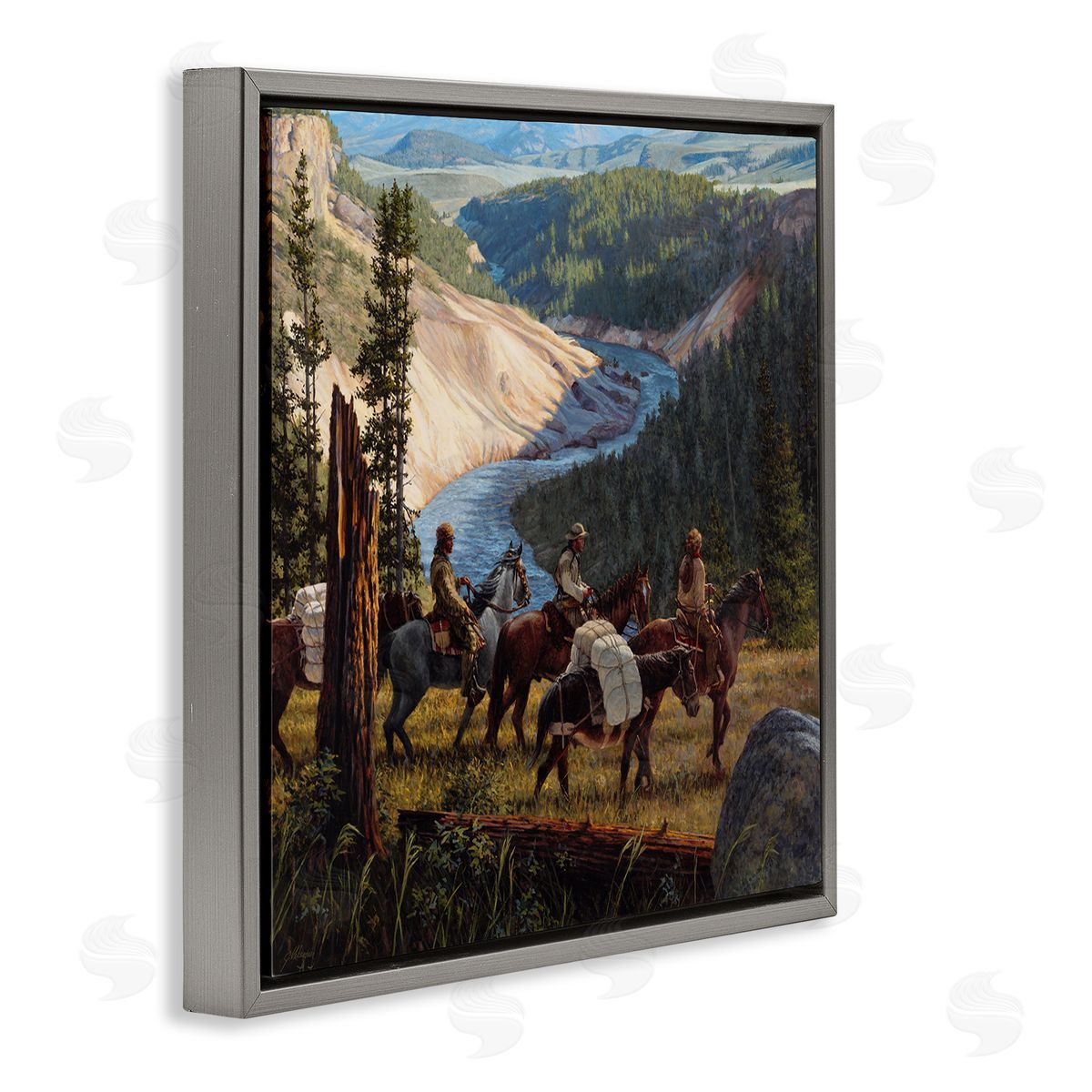 Joe Velazquez Yellowstone Equestrian Landscape Gray Floating Frame Canvas Wall Art Print
