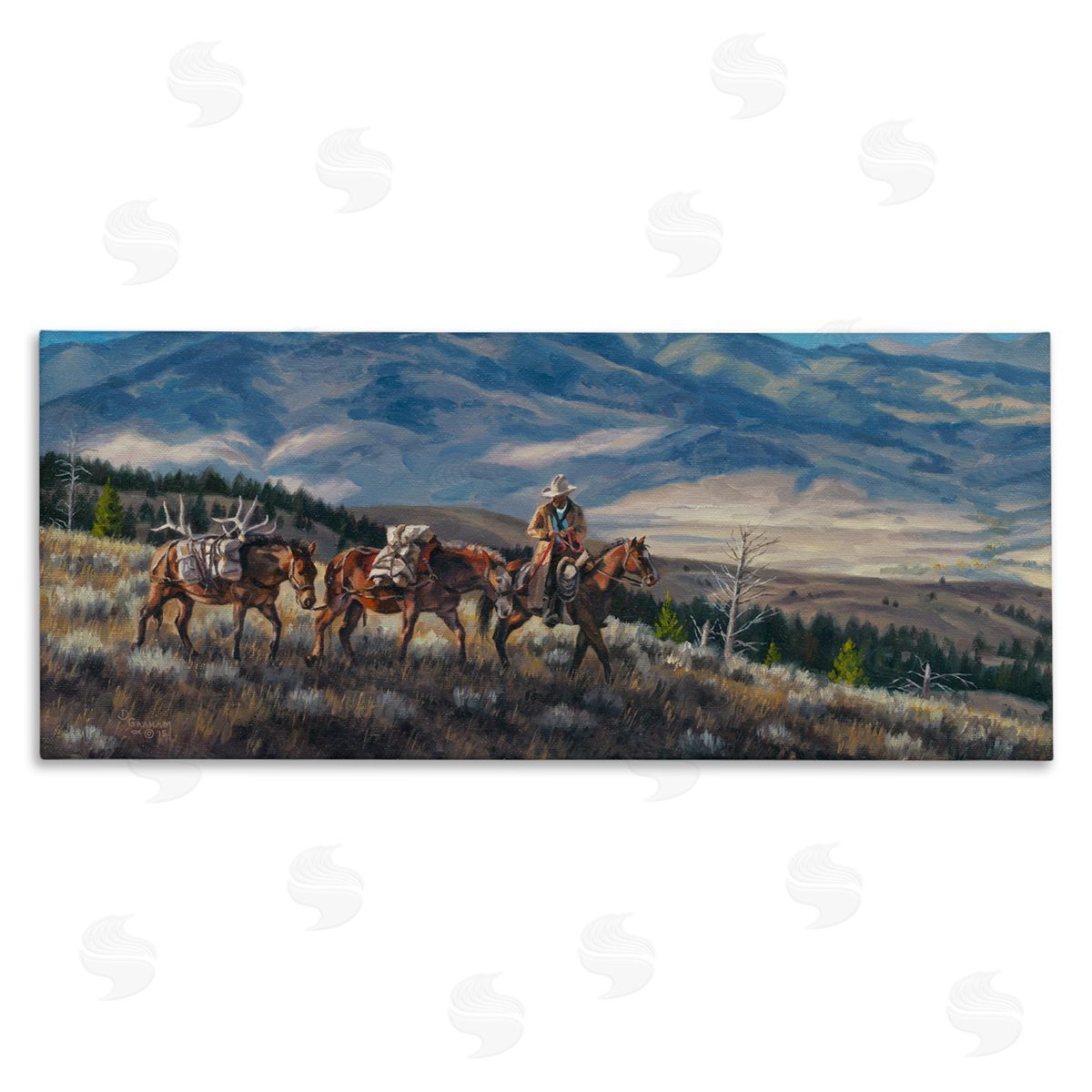 David Graham Bountiful Hunt Mountain Landscape Stretched Canvas Wall Art Print