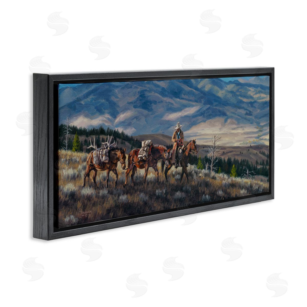 David Graham Bountiful Hunt Mountain Landscape Black Floating Frame Canvas Wall Art Print