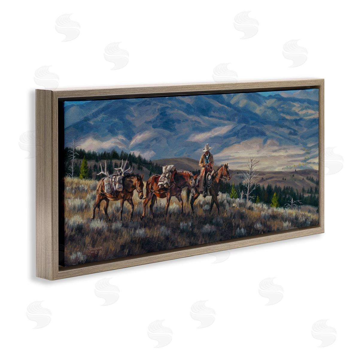 David Graham Bountiful Hunt Mountain Landscape Brown Floating Frame Canvas Wall Art Print
