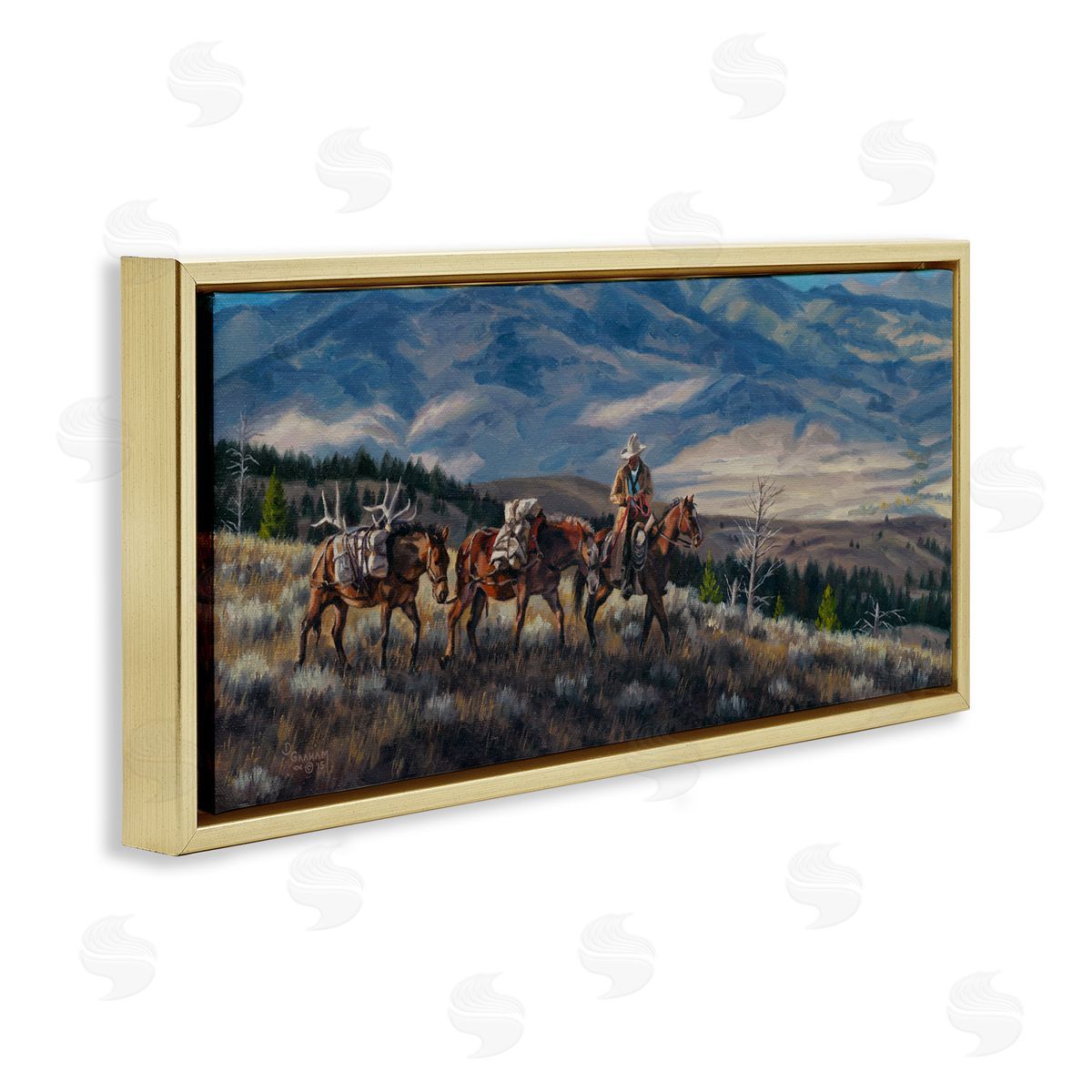 David Graham Bountiful Hunt Mountain Landscape Gold Floating Frame Canvas Wall Art Print