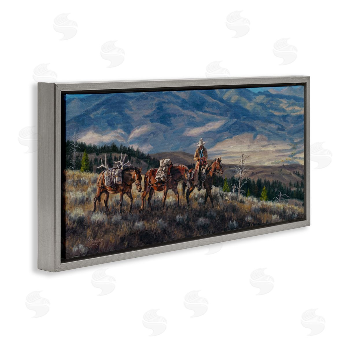 David Graham Bountiful Hunt Mountain Landscape Gray Floating Frame Canvas Wall Art Print