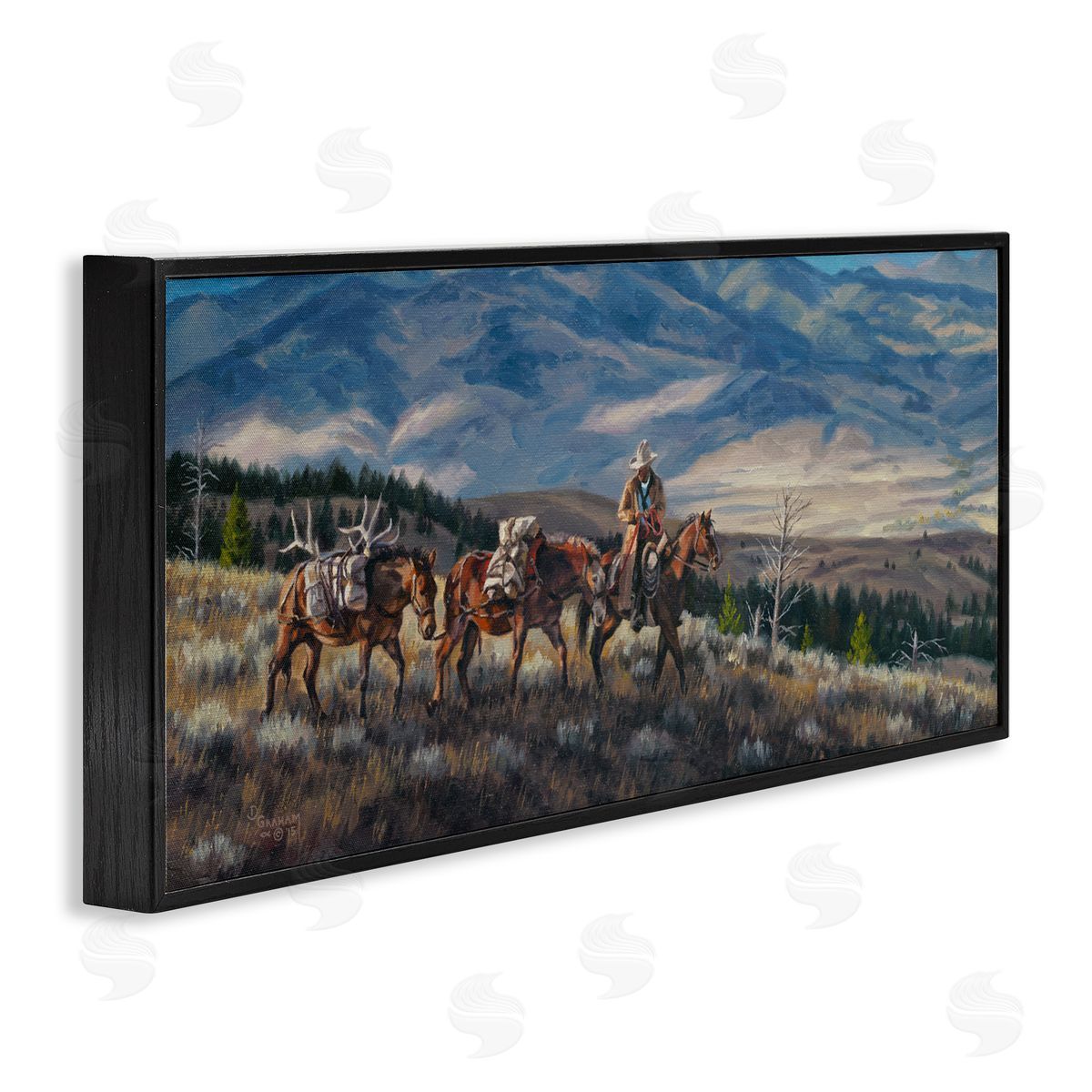 David Graham Bountiful Hunt Mountain Landscape Black Framed Glicee Wall Art Print