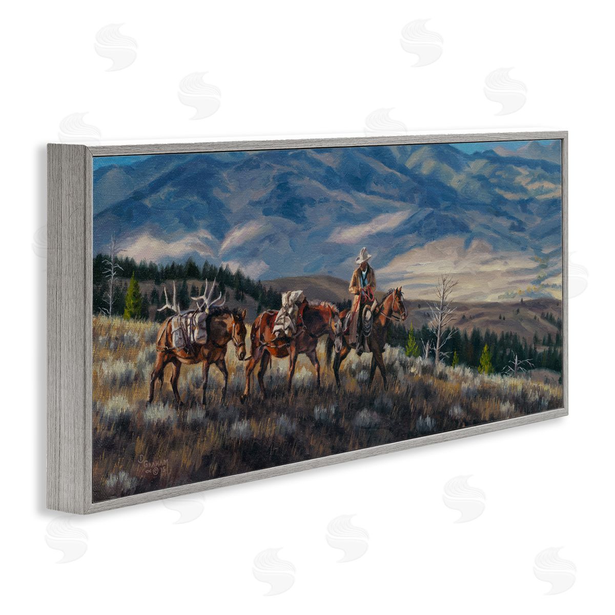 David Graham Bountiful Hunt Mountain Landscape Gray Framed Glicee Wall Art Print