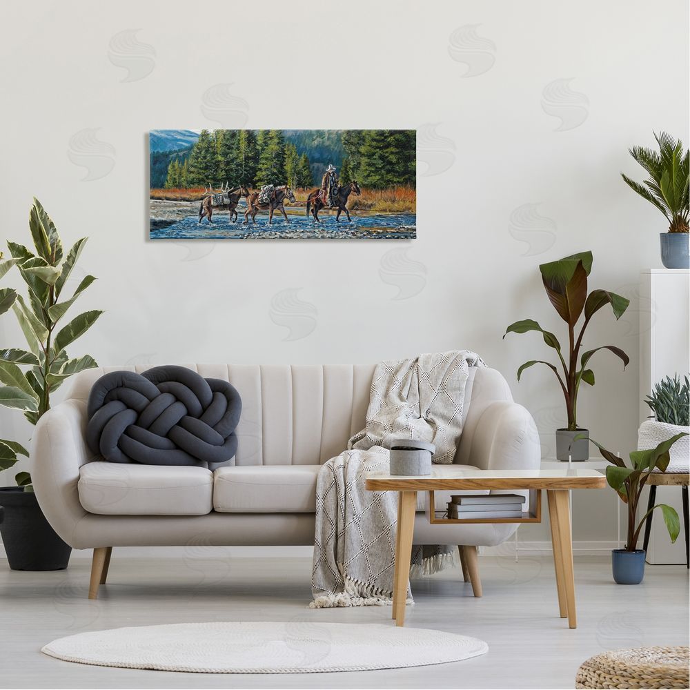 David Graham Crossing River Cowboy Landscape Canvas Wall Art in Room