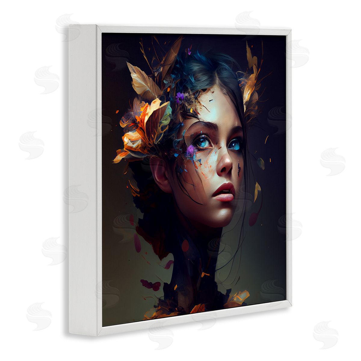CyberGeek Design Girl With Flowers In Hair Portrait White Framed Glicee Wall Art Print
