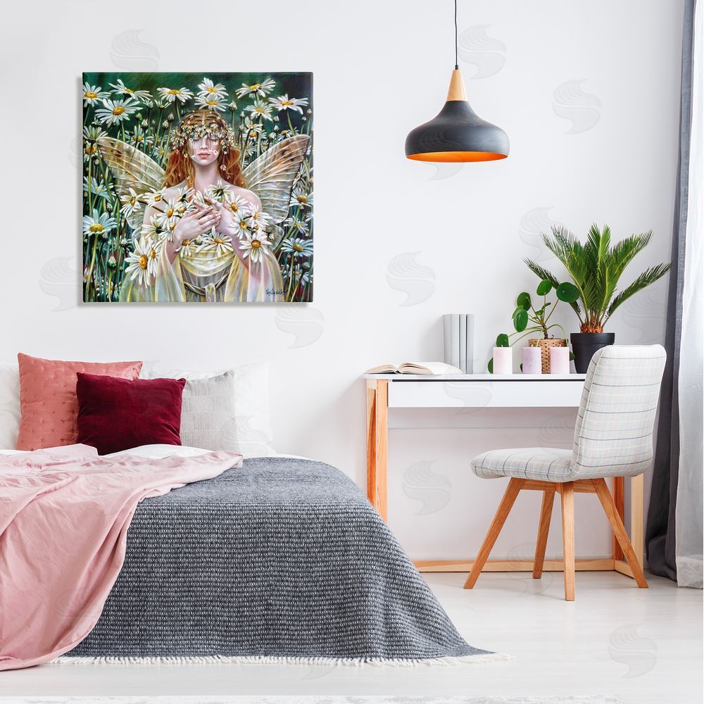 Sheila Wolk Fairy Girl Floral Daisy Field Canvas Wall Art in Room