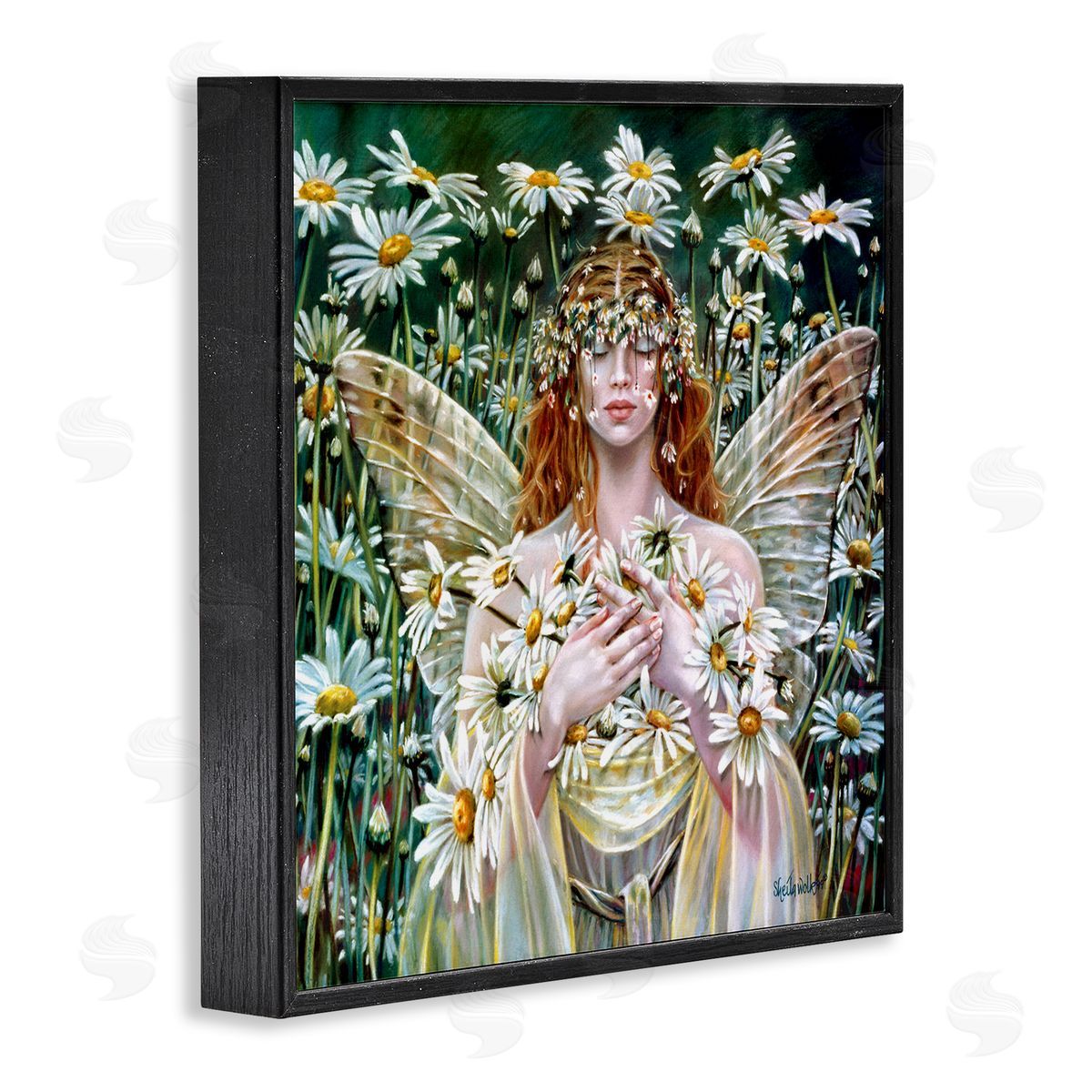 Sheila Wolk Fairy Girl Floral Daisy Field Black Framed Glicee Wall Art Print