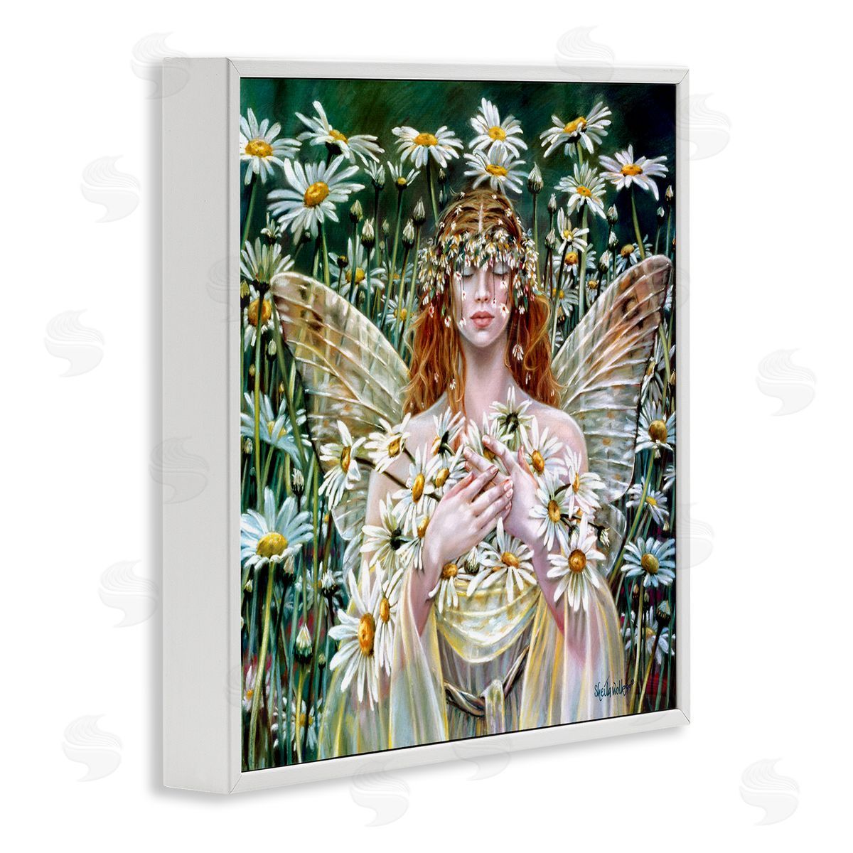 Sheila Wolk Fairy Girl Floral Daisy Field White Framed Glicee Wall Art Print