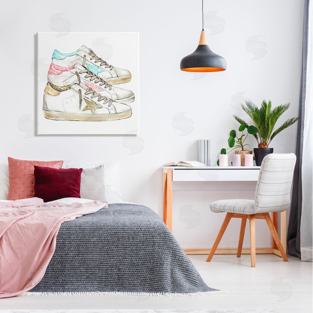 Ziwei Li Pastel Glam Fashion Sneakers Canvas Wall Art in Room