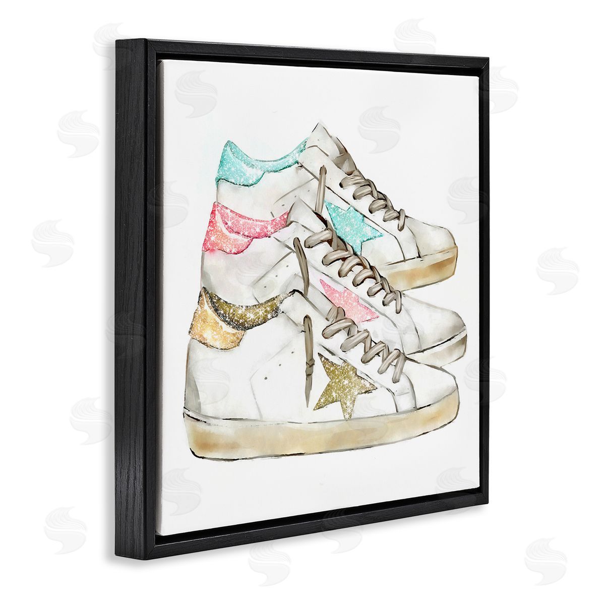 Ziwei Li Pastel Glam Fashion Sneakers Black Floating Frame Canvas Wall Art Print