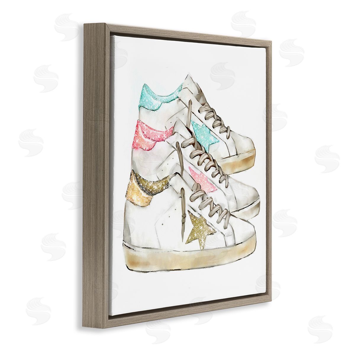Ziwei Li Pastel Glam Fashion Sneakers Brown Floating Frame Canvas Wall Art Print
