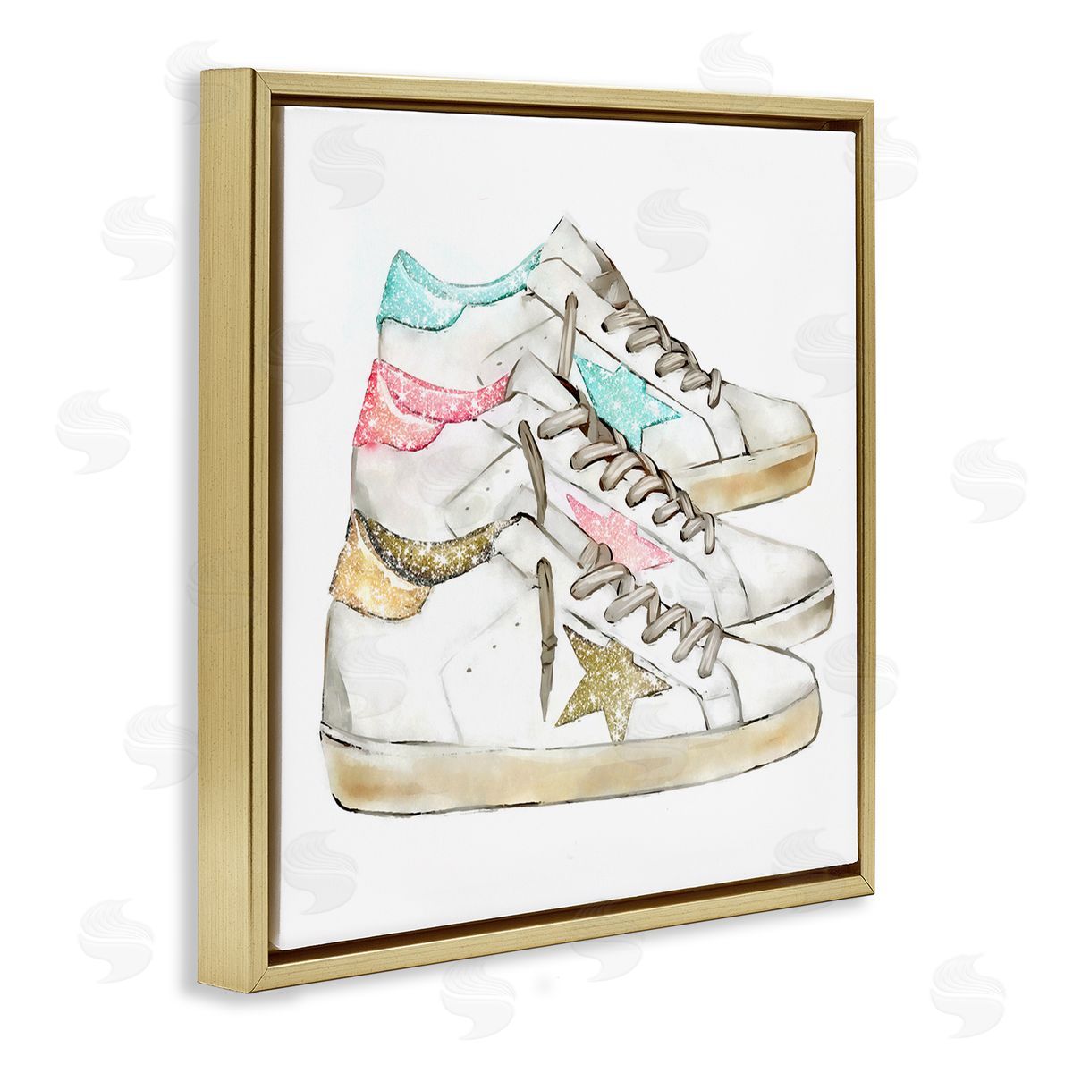 Ziwei Li Pastel Glam Fashion Sneakers Gold Floating Frame Canvas Wall Art Print