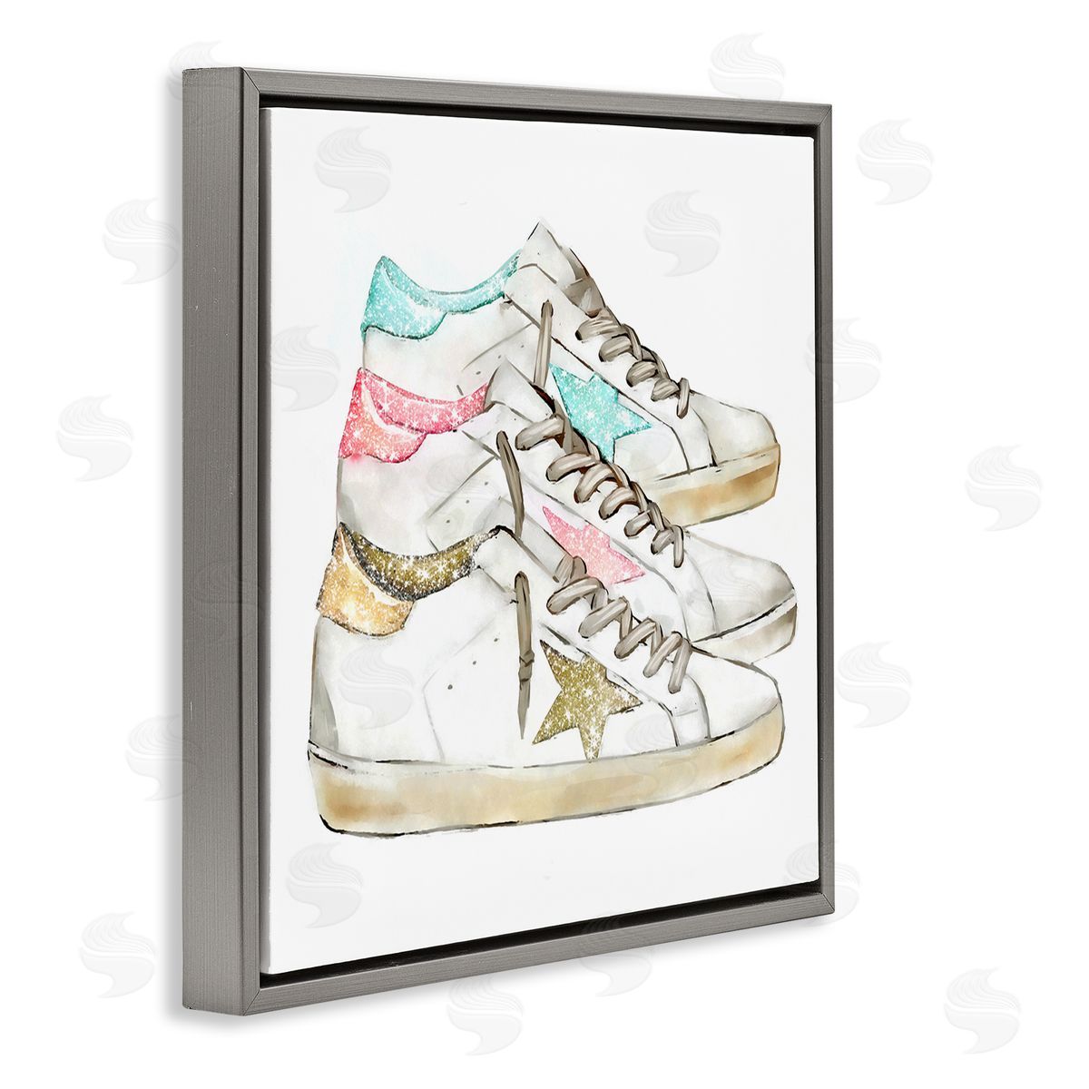 Ziwei Li Pastel Glam Fashion Sneakers Gray Floating Frame Canvas Wall Art Print