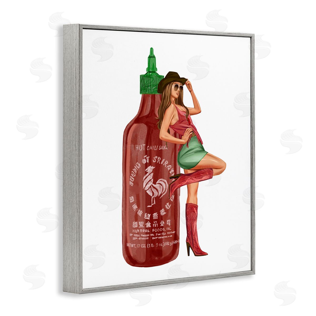 Southern Girl Hot Sauce Bottle Grey Frame Print Wall Art, Home Decor by Ziwei Li