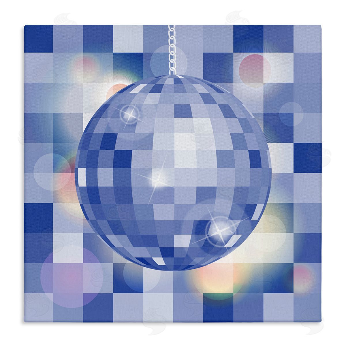 Martina Pavlova Modern Blue Checkered Disco Ball Stretched Canvas Wall Art Print