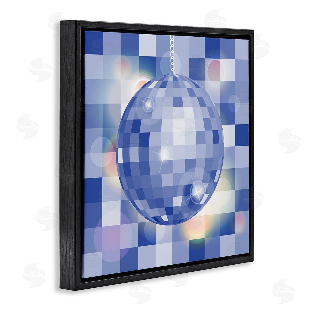 Martina Pavlova Modern Blue Checkered Disco Ball Black Floating Frame Canvas Wall Art Print