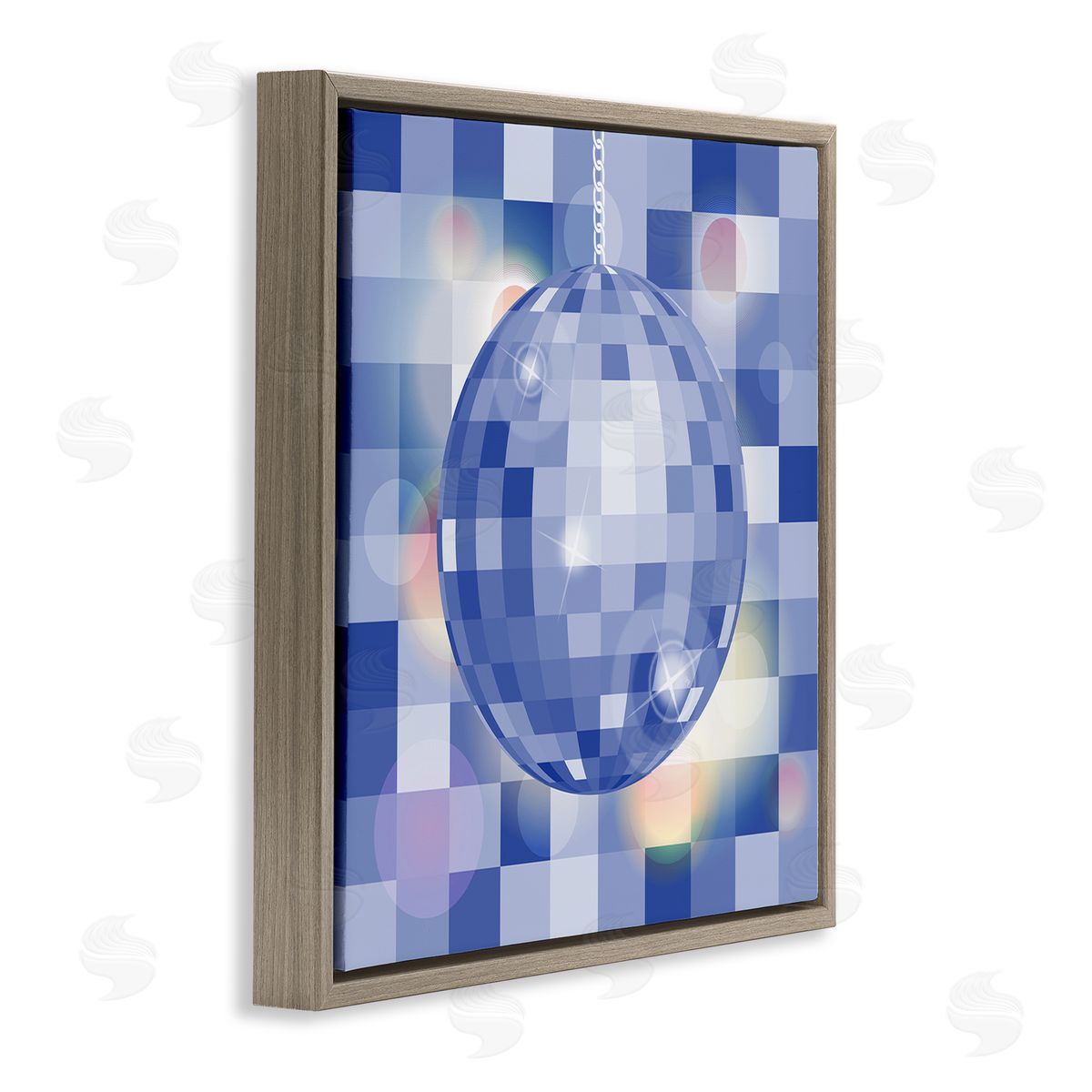Martina Pavlova Modern Blue Checkered Disco Ball Brown Floating Frame Canvas Wall Art Print