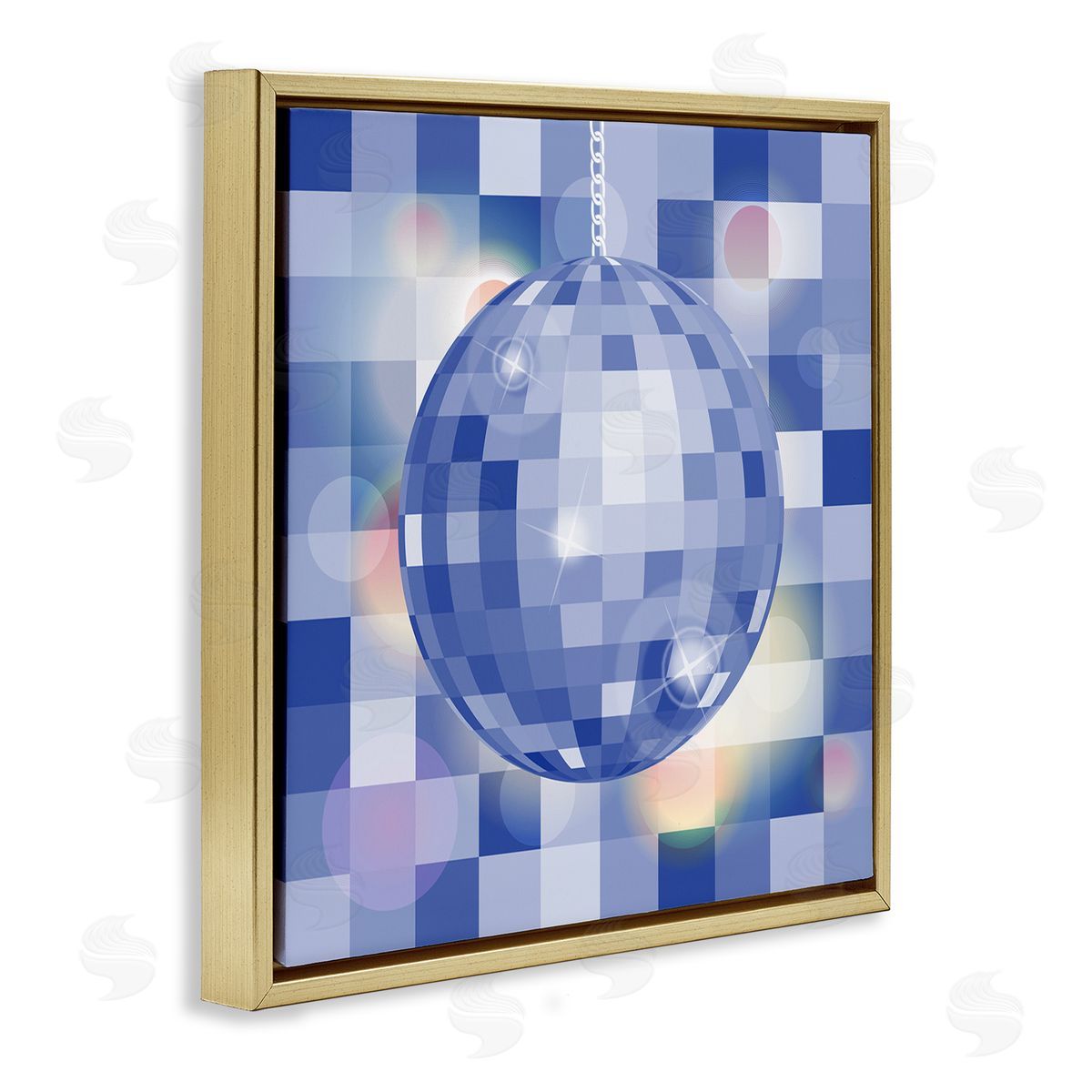 Martina Pavlova Modern Blue Checkered Disco Ball Gold Floating Frame Canvas Wall Art Print