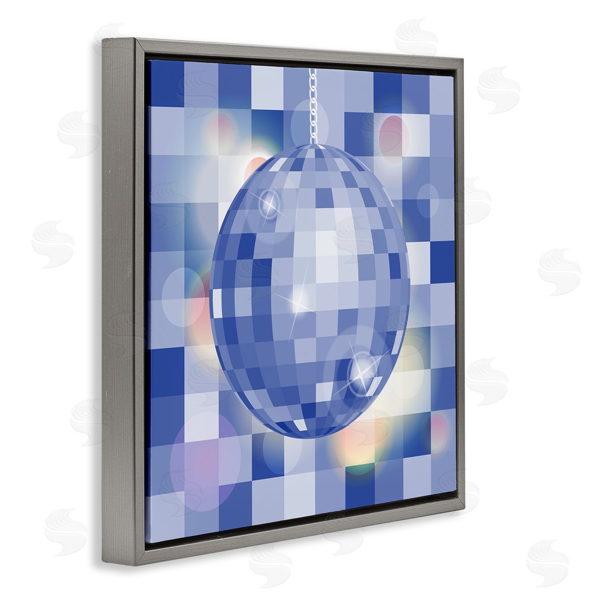 Martina Pavlova Modern Blue Checkered Disco Ball Gray Floating Frame Canvas Wall Art Print