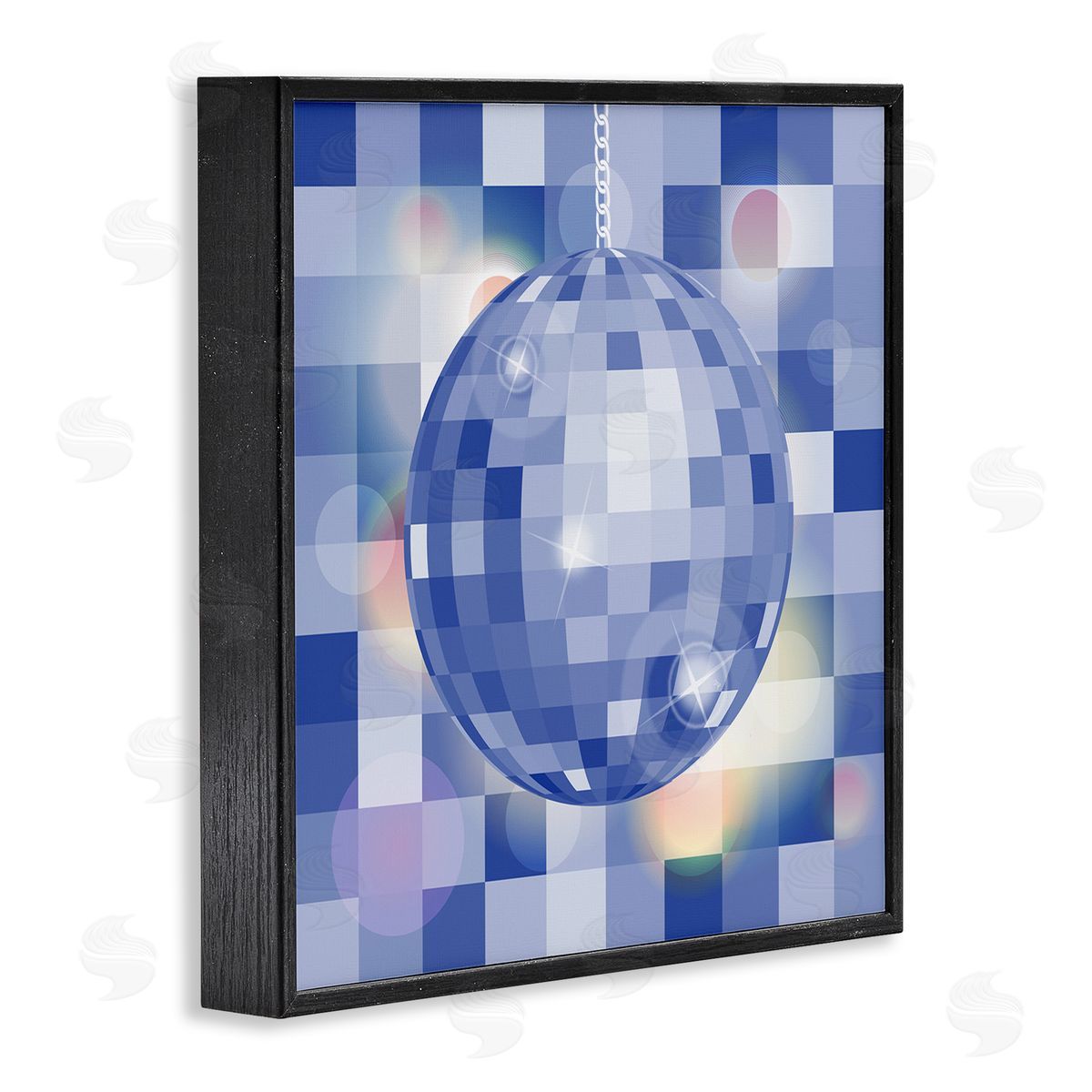 Martina Pavlova Modern Blue Checkered Disco Ball Black Framed Glicee Wall Art Print