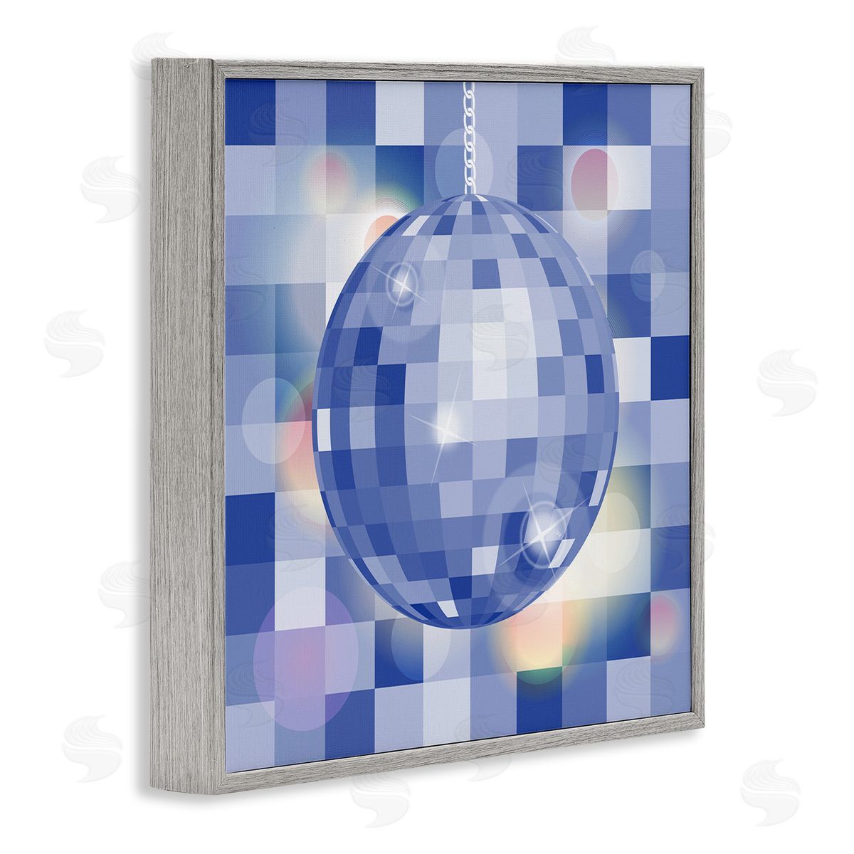 Martina Pavlova Modern Blue Checkered Disco Ball Gray Framed Glicee Wall Art Print