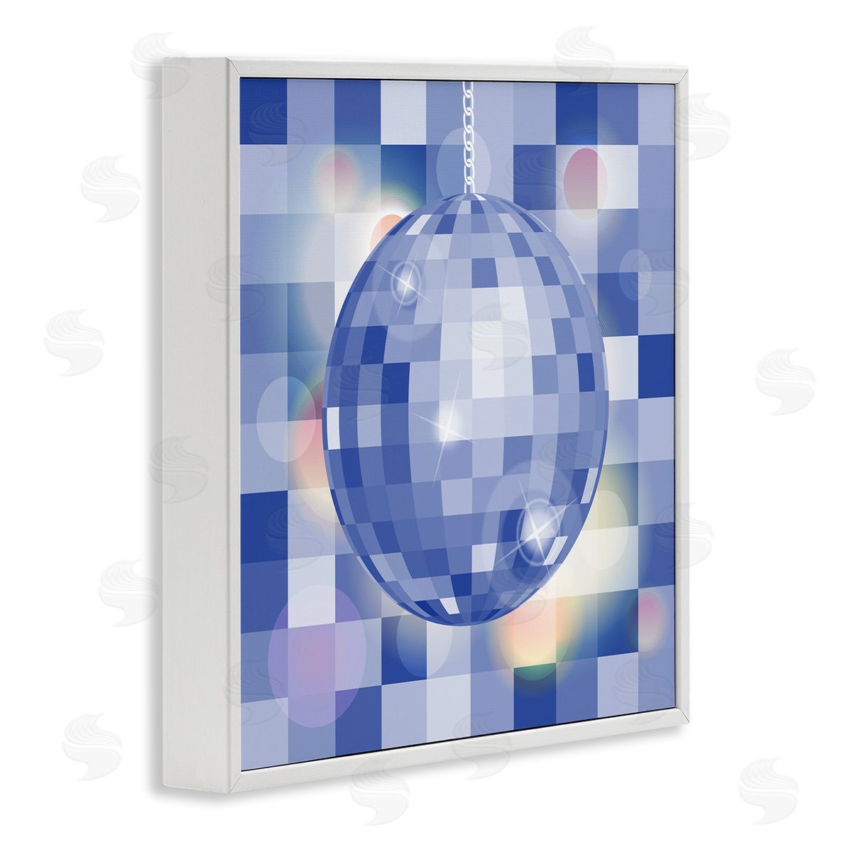 Martina Pavlova Modern Blue Checkered Disco Ball White Framed Glicee Wall Art Print
