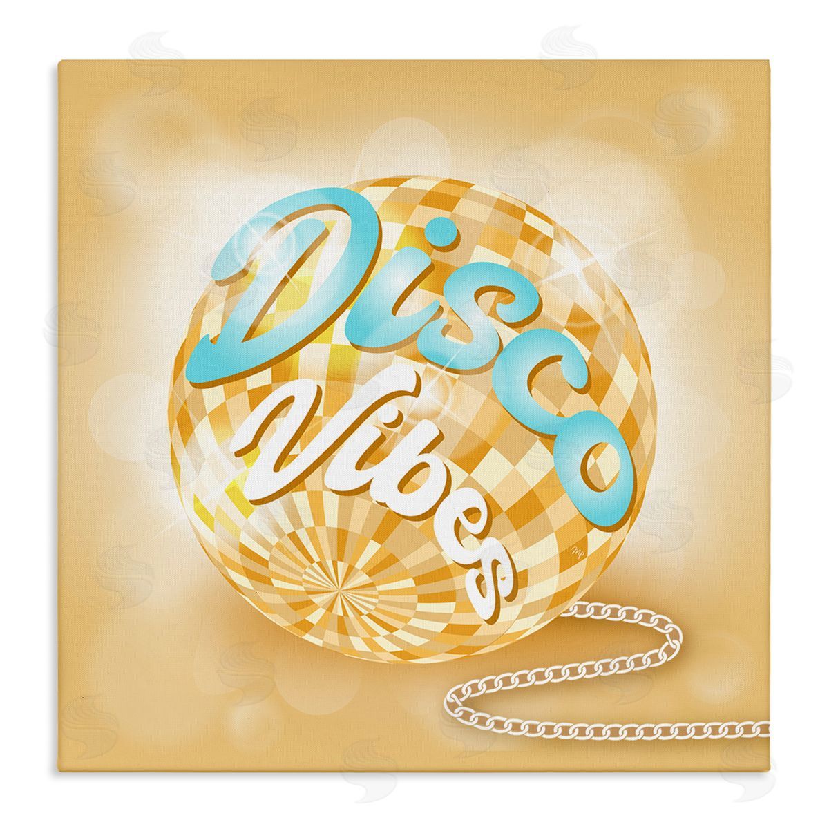 Martina Pavlova Disco Vibes Yellow & Blue Phrase Stretched Canvas Wall Art Print