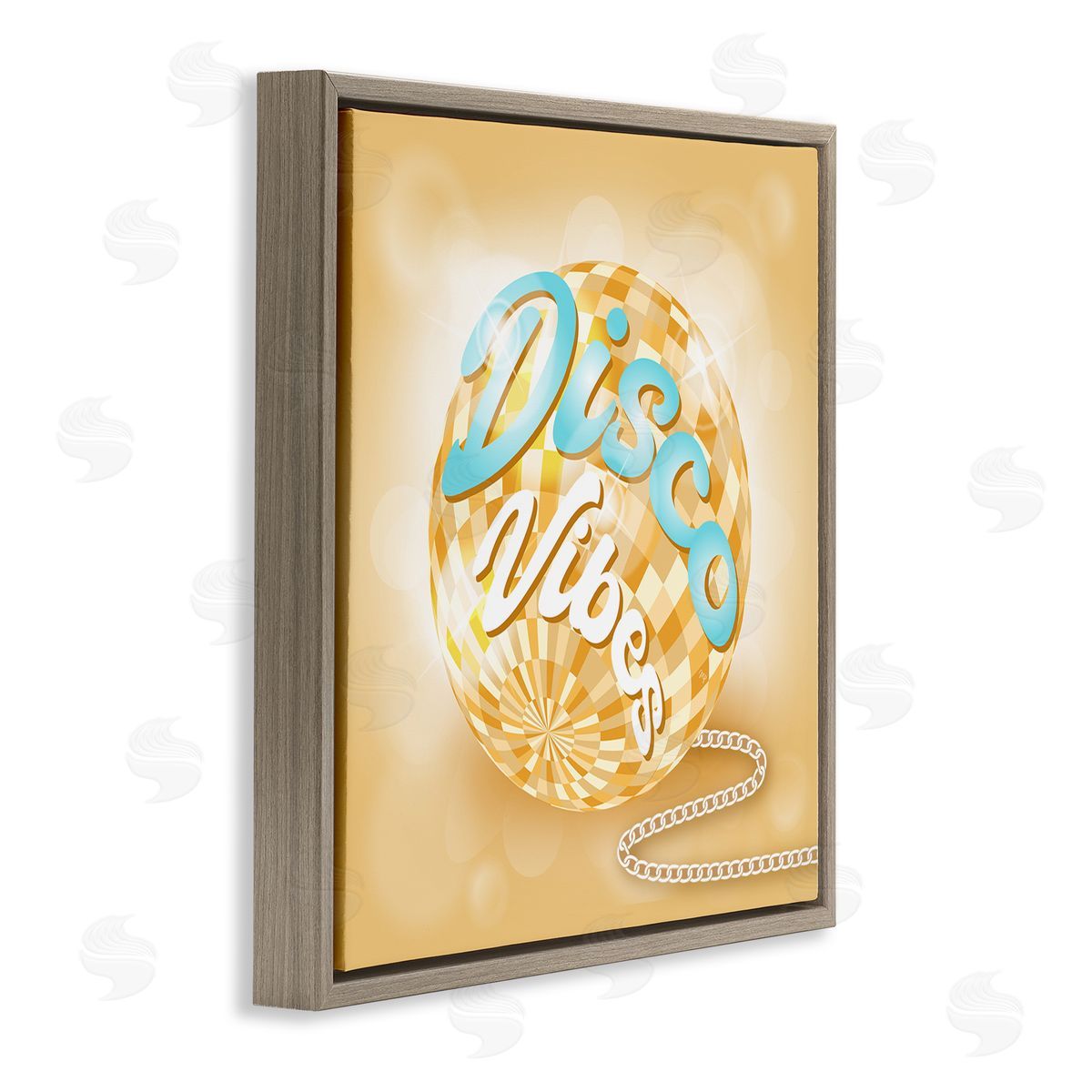 Martina Pavlova Disco Vibes Yellow & Blue Phrase Brown Floating Frame Canvas Wall Art Print