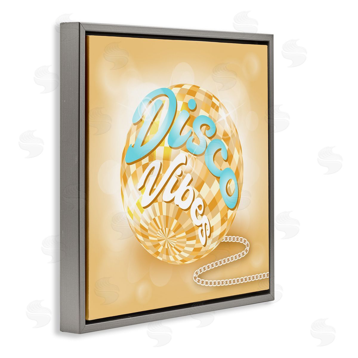 Martina Pavlova Disco Vibes Yellow & Blue Phrase Gray Floating Frame Canvas Wall Art Print