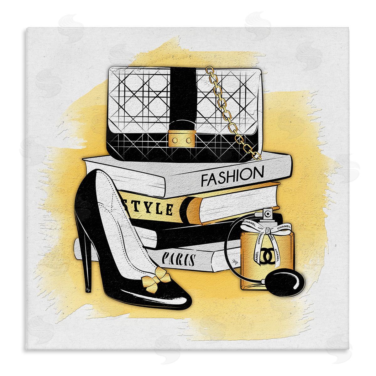 Martina Pavlova Black Glam Fashion Book Stack Stretched Canvas Wall Art Print