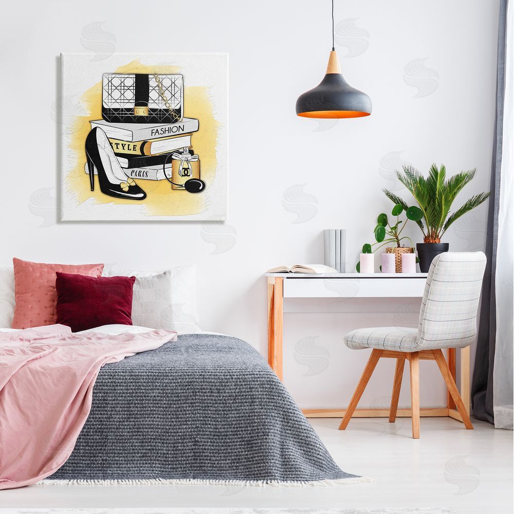 Martina Pavlova Black Glam Fashion Book Stack Canvas Wall Art in Room