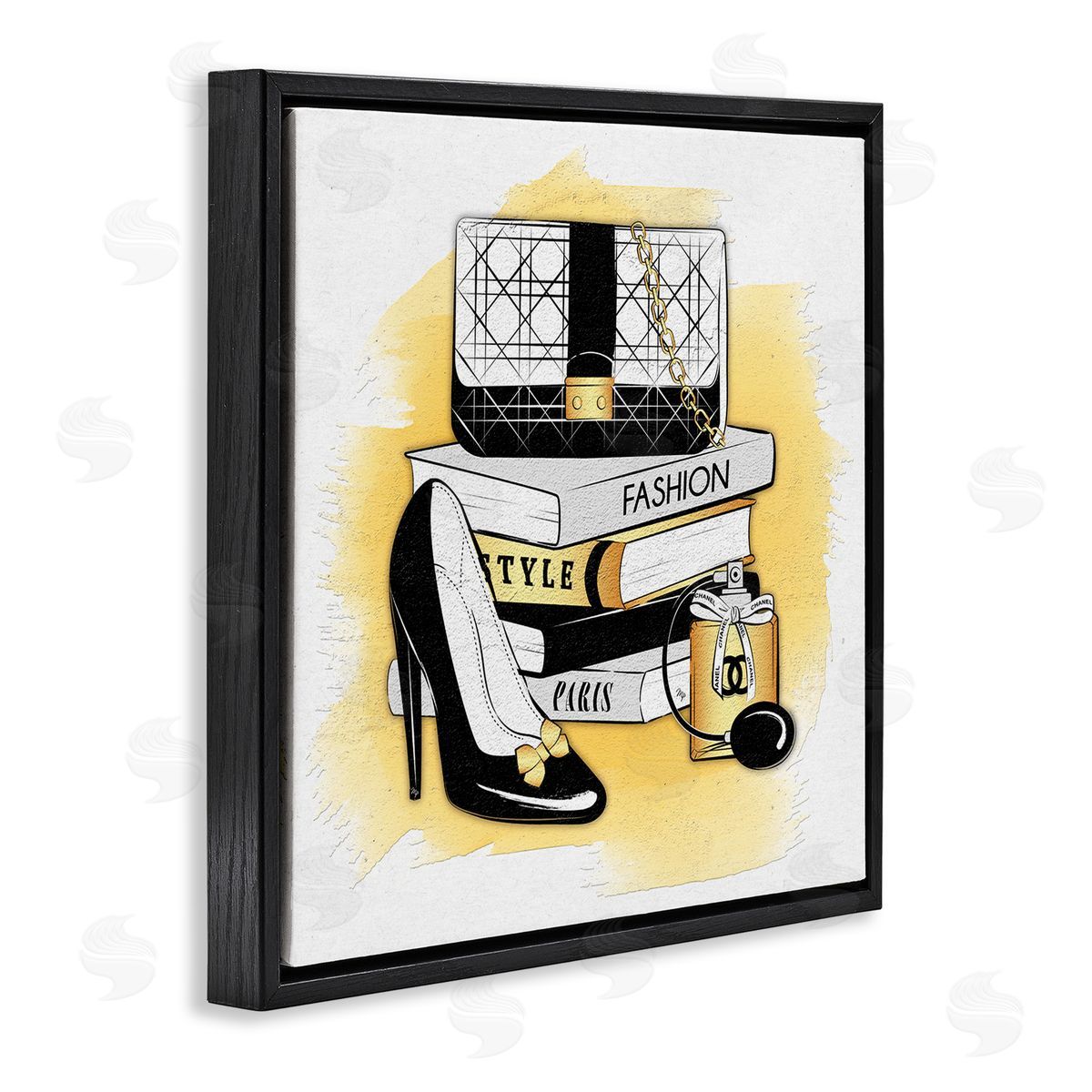 Martina Pavlova Black Glam Fashion Book Stack Black Floating Frame Canvas Wall Art Print