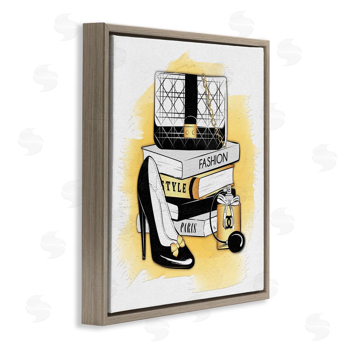 Martina Pavlova Black Glam Fashion Book Stack Brown Floating Frame Canvas Wall Art Print