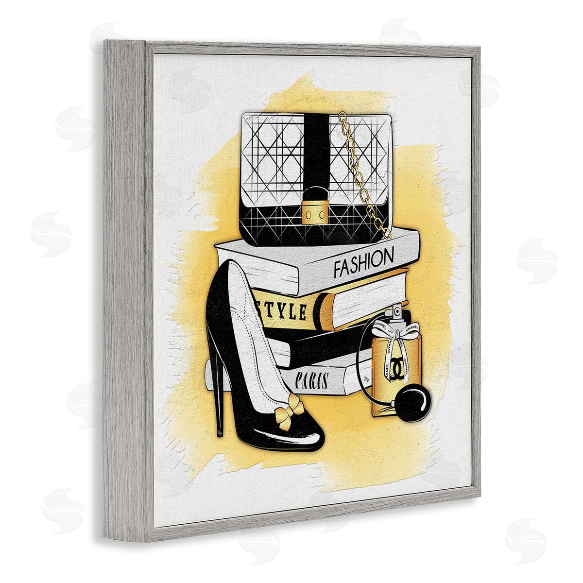 Martina Pavlova Black Glam Fashion Book Stack Gray Framed Glicee Wall Art Print