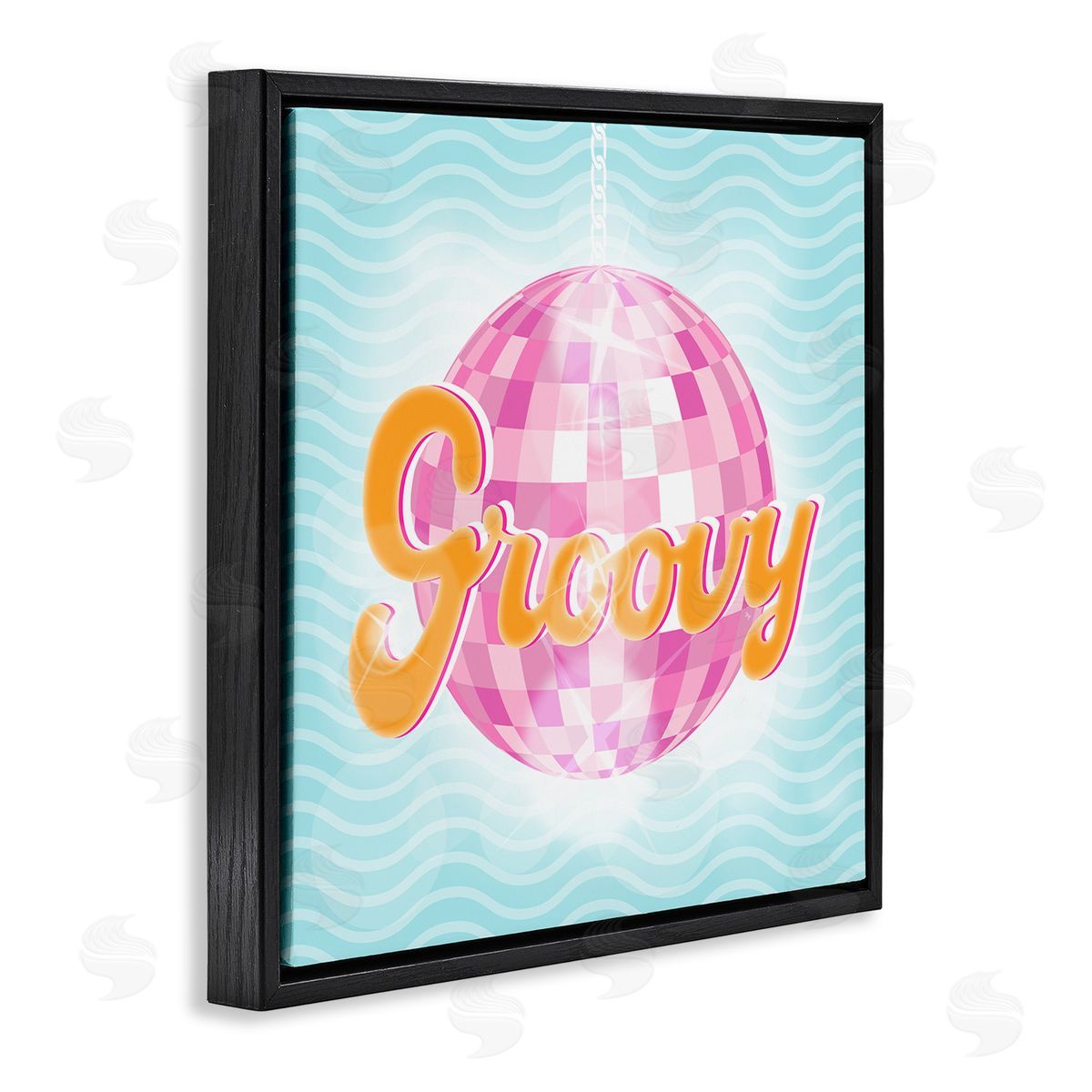Martina Pavlova Groovy Retro Disco Ball Stripes Black Floating Frame Canvas Wall Art Print