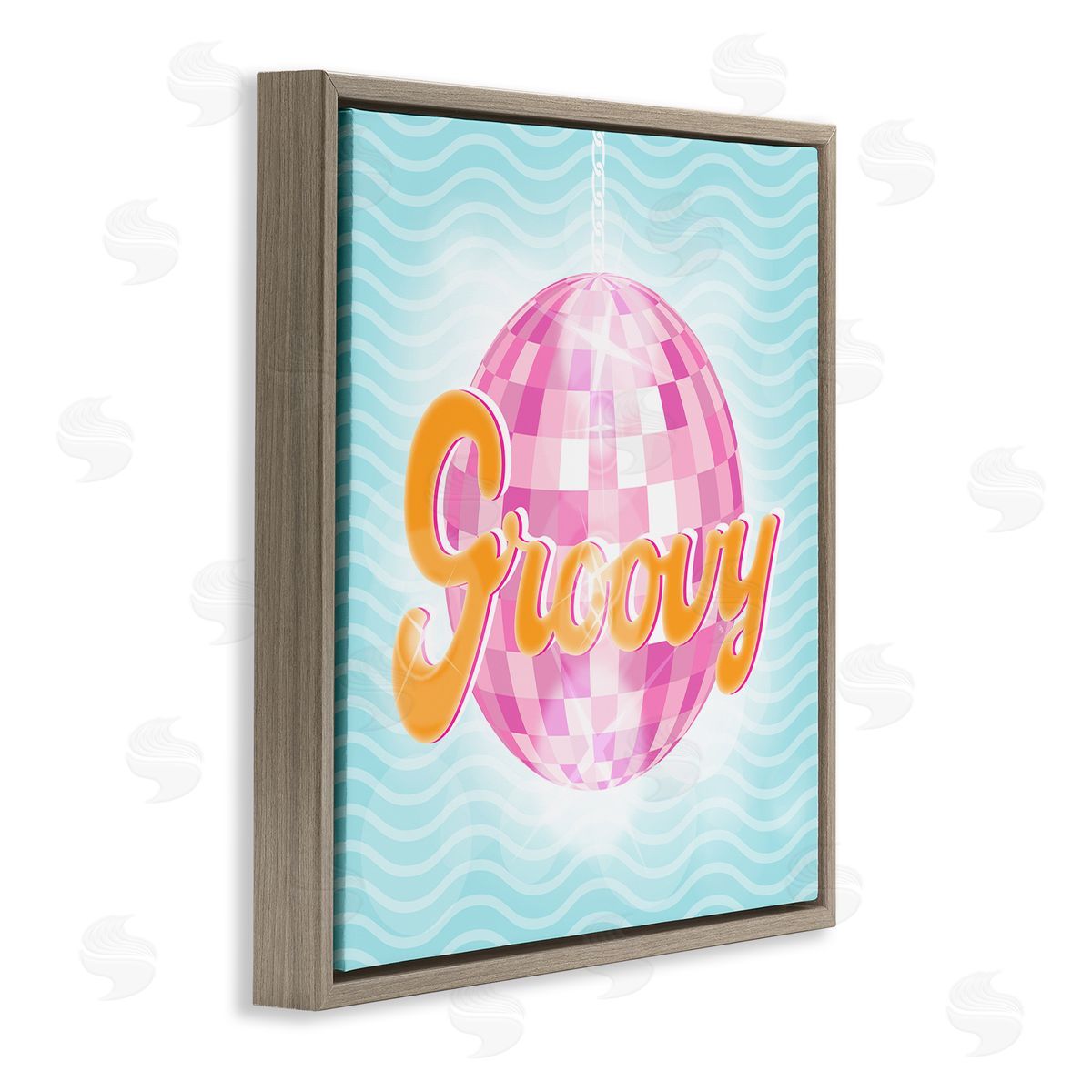 Martina Pavlova Groovy Retro Disco Ball Stripes Brown Floating Frame Canvas Wall Art Print