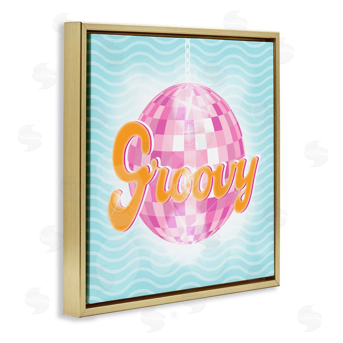 Martina Pavlova Groovy Retro Disco Ball Stripes Gold Floating Frame Canvas Wall Art Print