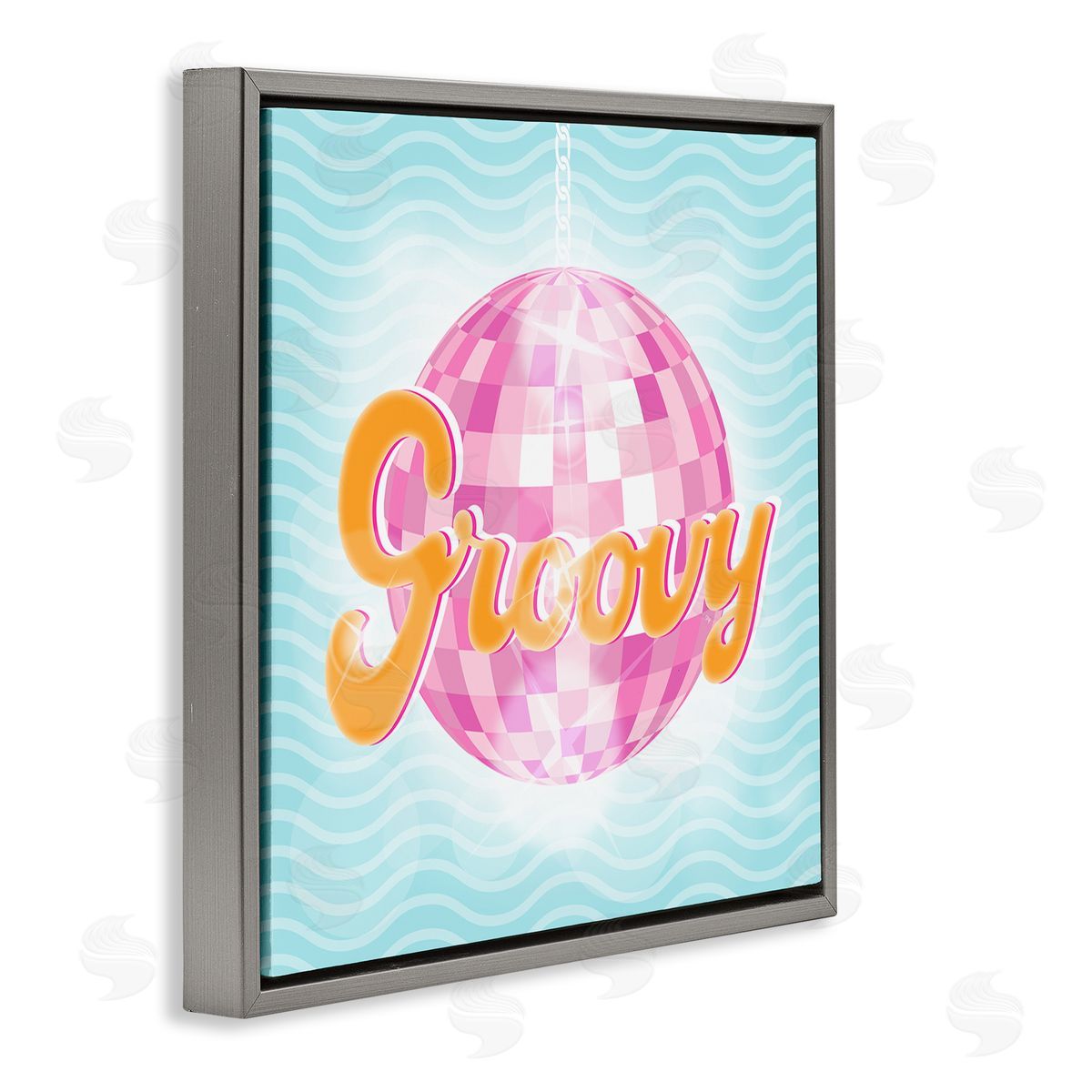 Martina Pavlova Groovy Retro Disco Ball Stripes Gray Floating Frame Canvas Wall Art Print