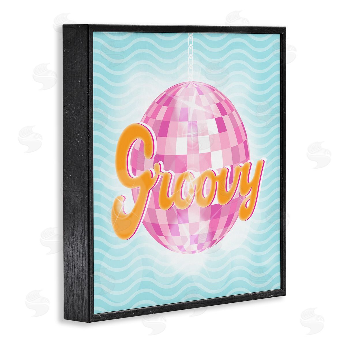 Martina Pavlova Groovy Retro Disco Ball Stripes Black Framed Glicee Wall Art Print