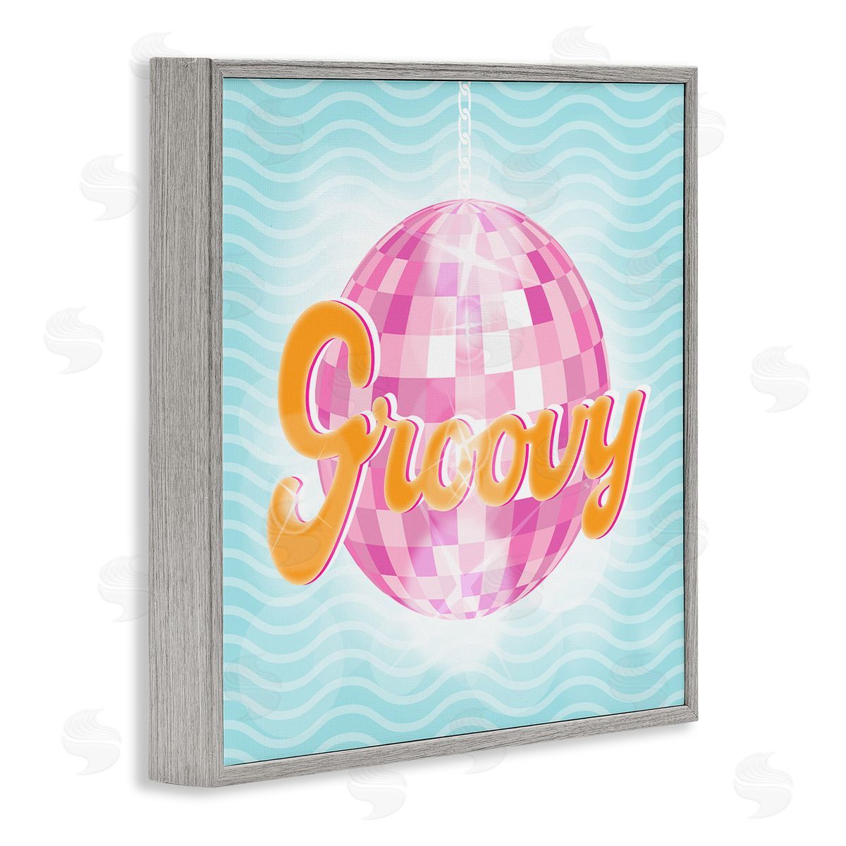 Martina Pavlova Groovy Retro Disco Ball Stripes Gray Framed Glicee Wall Art Print