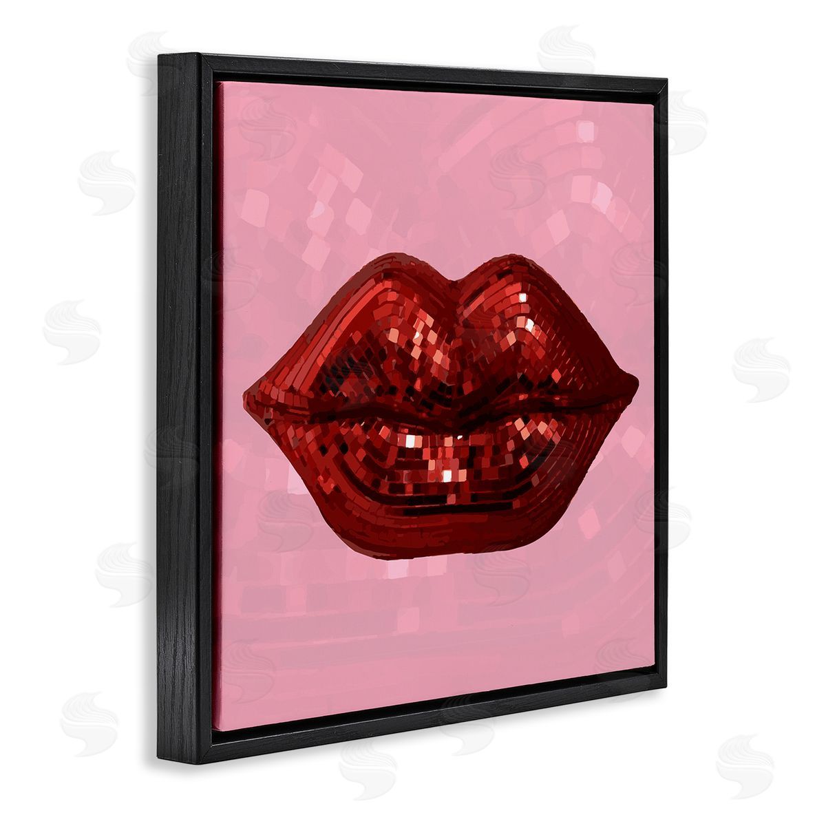 Stupell Studio Bold Pink & Red Lips Disco Pattern Black Floating Frame Canvas Wall Art Print
