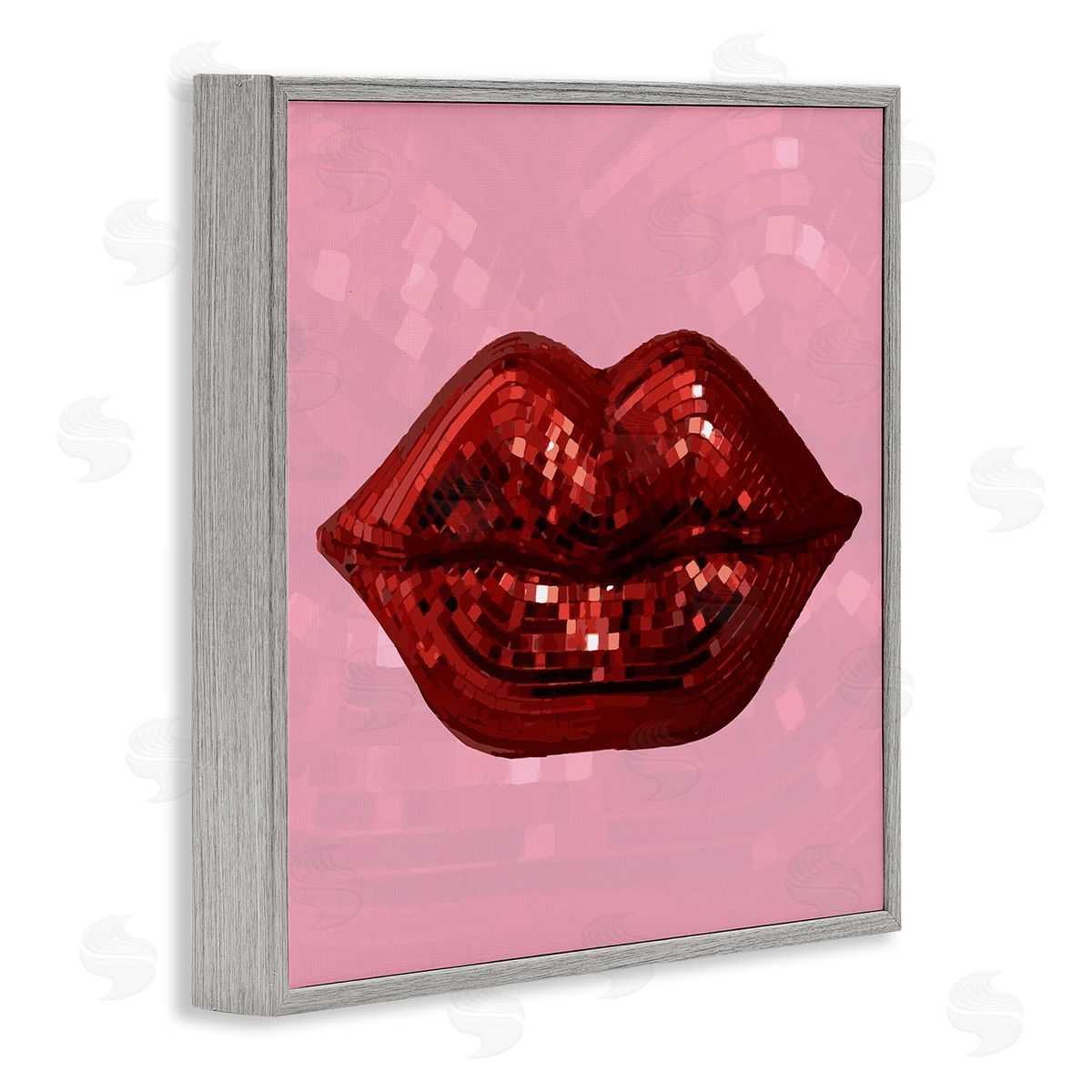 Stupell Studio Bold Pink & Red Lips Disco Pattern Gray Framed Glicee Wall Art Print