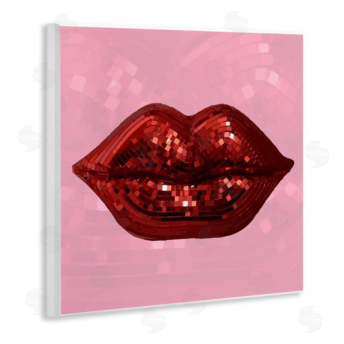 Stupell Studio Bold Pink & Red Lips Disco Pattern Wooden Wall Plaque Art Print